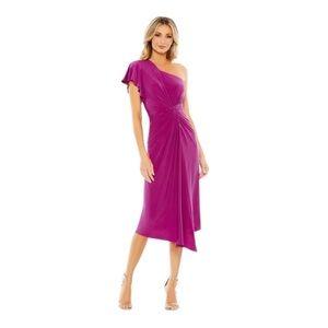 Mac Duggal One-Shoulder Asymmetric Cocktail Dress in Magenta NWT